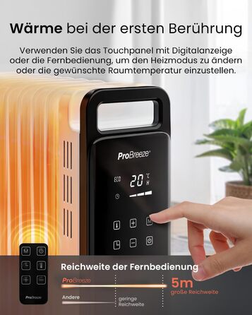 Масляний радіатор Pro Breeze OmniWarm потужністю 2500 Вт з 11 ребрами, електричним нагрівом - енергозберігаючий масляний радіатор, 3 режими нагріву, регульований термостат, 24-годинний таймер, сенсорний дисплей та функція безпечного відключення, білий - н