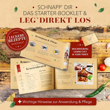 Чавунний горщик KRUSTENZAUBER включаючи виделку для м'яса - Міцна чавунна каструля 26 см з кришкою, підходить для духовки - ідеаль