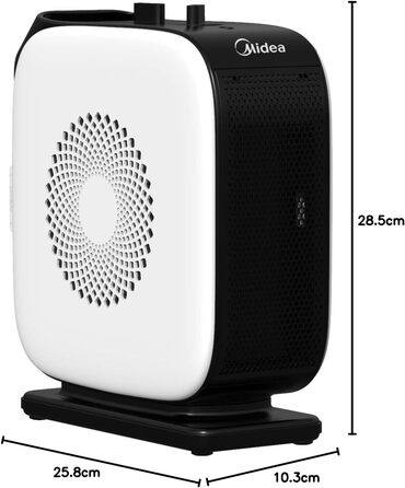 Портативний вентилятор-обігрівач Midea Nty15-19Cae, низьке енергоспоживання, керамічний нагрівальний елемент PTC, 1500 Вт, енергоефективний з регульованим термостатом, білий та чорний, 25,8 x 10,3 x 28,5 см, 3 кг, 1500 Вт білий