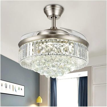 Тиха вентиляторна лампа кришталева люстра стельовий вентилятор зі світлом, сучасний невидимий стельовий вентилятор з пультом диста