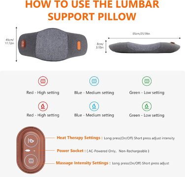 Електрична подушка для поперекової підтримки з підігрівом та вібраційним масажем, ортопедична подушка з піни з ефектом пам&39яті підтримка попереку при болях у спині, для офісного крісла, автомобіля, ліжка та дивана