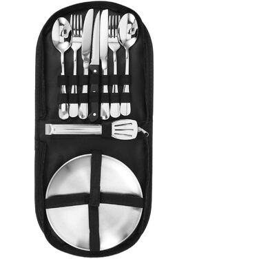 Набір столових приборів для кемпінгу на відкритому повітрі, 10 предметів, портативні столові прибори для пікніка з нержавіючої сталі з сумкою для зберігання, легкий дорожній посуд для кемпінгу, барбекю, походів та активного відпочинку на свіжому повітрі