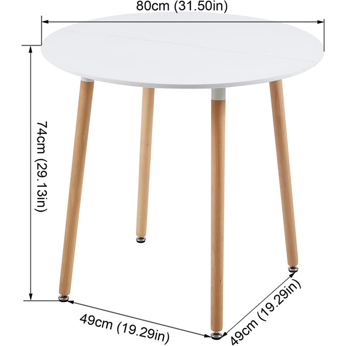 Круглий обідній стіл HJ WeDoo з МДФ, бук, обідній стіл, кухонний стіл, дерев&39яний стіл, 80 x 80 x 75 см, 4 ніжки, натуральний, білий 80 x 80 см