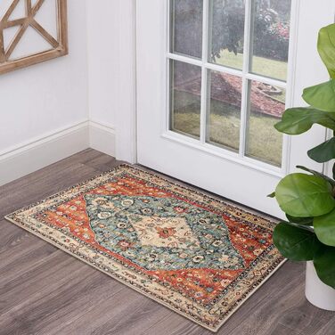 Килимок для дверей KIMODE Boho для дому, 60 x 90 см, Килимок для дверей з коротким ворсом, який можна прати, зі штучної вовни зі стертою текстурою, нековзний, м&39який килимок для ванної кімнати, для вхідних дверей, спальні, кухні, вхідної зони, червоний,