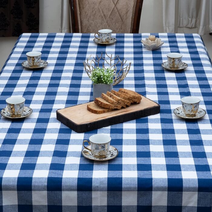 Скатертина 140х240 - Міцна бавовняна скатертина - Високоякісна скатертина синя в клітинку - Скатертина - Скатертина з тканини, що