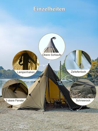 Намет TOMOUNT Tipi з нейлону, індіанський намет з високим хребтом для 6 осіб, пірамідальний намет з отвором для плити, 4-сезонний кемпінговий намет для активного відпочинку, кемпінгу, пішого туризму, трекінгу, самостійного виготовлення