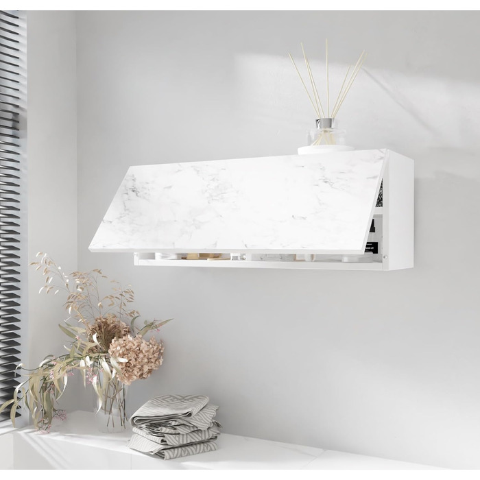 Шафа для ванної кімнати PLATAN ROOM шириною 80/120/160/200/240, меблі для ванної кімнати, настінна шафа з відкидними дверцятами, глянцевий матовий білий (білий матовий/мармуровий глянець, 80 x 30 x 25 см), білий матовий/мармуровий глянець, 80 x 30 x 25 см