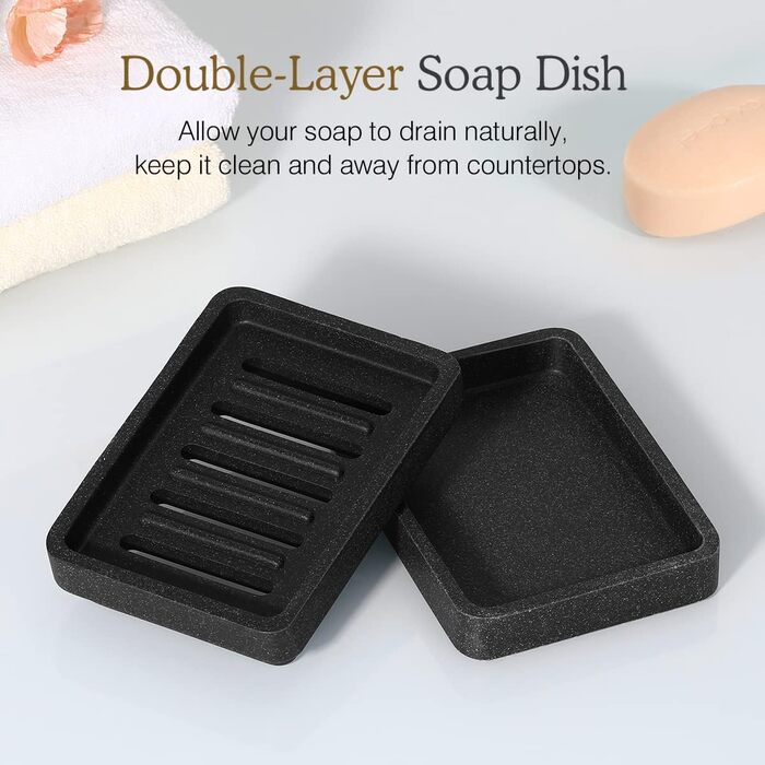 Двошарова знімна мильниця Luxspire, елегантна мильниця з текстурою гравію зі смоли, тримач мила, що швидко сохне, мильниця для кух