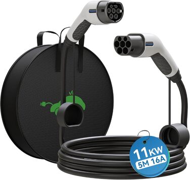 Зарядний кабель K.H.O.N.S. тип 2 режим 3 11 кВт 16 А 3-фазний 5 м для електромобіля/гібридного EV тип 2 до типу 2 IP65 сумісний з