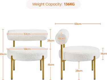 Крісло Yaheetech Lounge, крісло-реклайнер з тканини букле, обіднє крісло зі спинкою, стильне крісло для вітальні, крісло для відпочинку, 1 білий колір