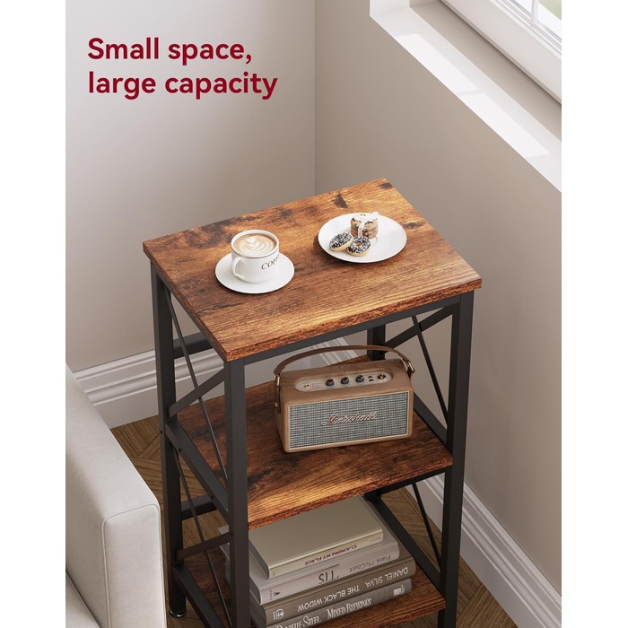 Книжкова полиця YMYNY, окремостояча полиця з 3 полицями, міцна X-подібна рама, регульовані ніжки, легке складання, 402975 см, для вітальні, спальні, кухні, кабінету, ванної кімнати, рустикальний коричневий HST008H