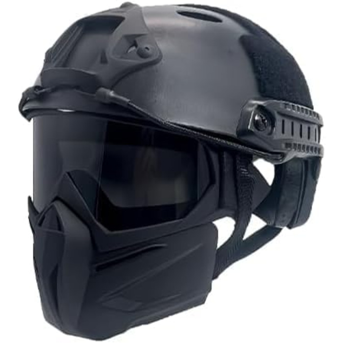 Тактичний шолом Mich зі знімною маскою для обличчя та окулярами для страйкболу, пейнтболу та полювання - ідеально підходить для активного відпочинку, чорні лінзи 2