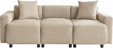 Місний диван, диван 211 см з функцією сну, шеніловий диван з 2 подушками, м&39які меблі для вітальні, спальні (кремовий) кремового кольору, 3-