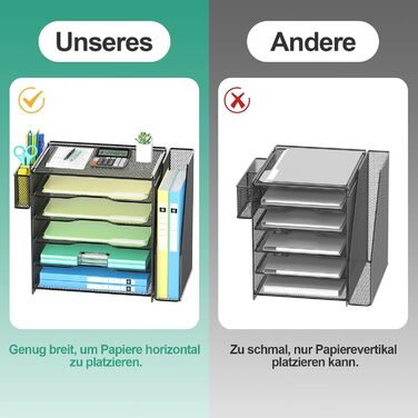 Настільний органайзер OUTWOLF з тримачем для файлів, 6-ярусні лотки для листів з 1 вертикальним відділенням, 1 тримач для ручок, сітчастий настільний органайзер, тримач для журналів та офісного приладдя, зберігання документів, чорний