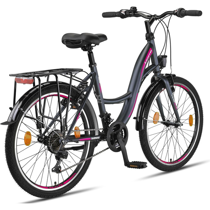 Велосипед Licorne Bike Stella Premium City Bike розміром 20&quot, 24&quot, 26&quot, 28 дюймів для дівчаток, хлопчиків, чоловіків та жінок. 21 швидкість (6 швидкостей для 20 дюймів). Голландський велосипед. Міський велосипед. Антрацит, 24 дюйми.