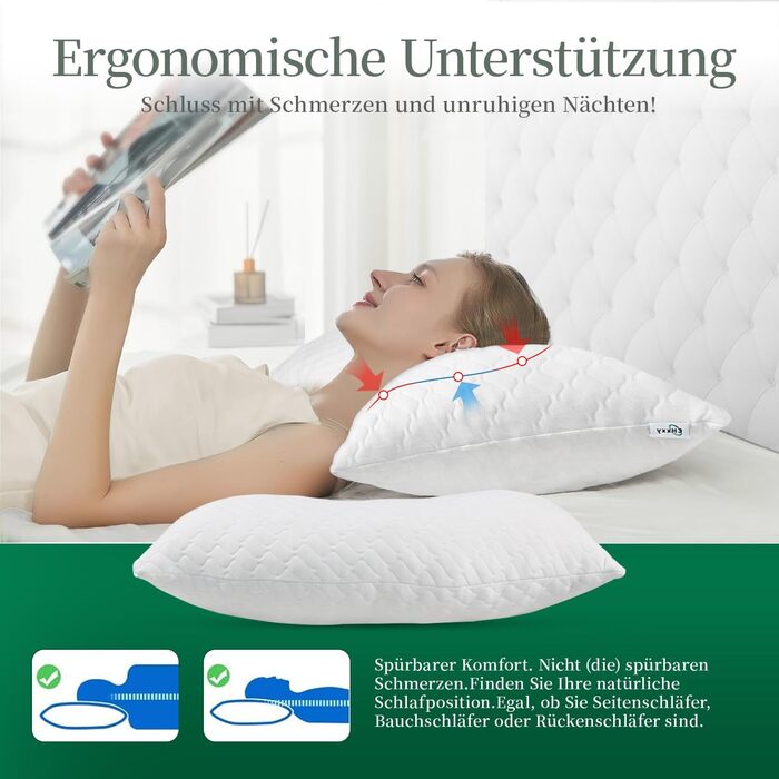 Подушки з подрібненого пінного матеріалу з ефектом пам&39яті регульована висота, ортопедична підтримка для сну на боці/спині, зняття тиску на шийний відділ хребта, можна прати в пральній машині (розмір queen-size), білі