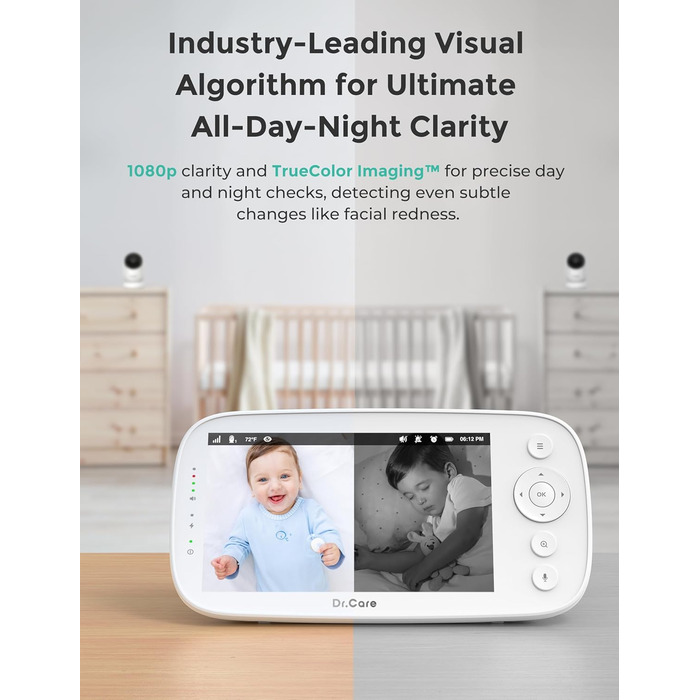 Радіоняня Dr.Care NovaView з 2 камерами - 5-дюймовий дисплей 1080P, ультранизьке випромінювання, акумулятор 5000 мАг, нічне баченн