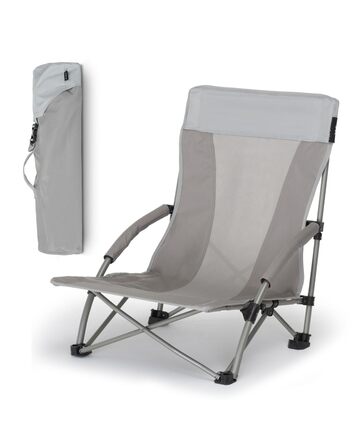 Складаний пляжний стілець qeedo Johnny Beach з сітчастою вентиляцією, невеликий розмір у упаковці, портативний з сумкою для перенесення, складний сонцезахисний стілець, пляжний стілець, кемпінговий стілець з широкими ніжками та низьким сидінням, пісочно-с