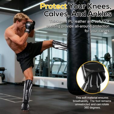 Щитки для кікбоксингу, товсті щитки для гомілок SGZIOO із захистом підйому стопи, регульовані, для муай-тай, ММА, боксу, кікбоксингу, тренувань з бойових мистецтв
