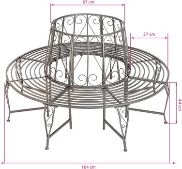 Лавка на дереві tectake 404563 360 (ДхШхВ 164 x 164 x 89 см) Кругла лавка Садова лавка Паркова лавка Лавка металева Лавка стійка до атмосферних впливів - антрацит