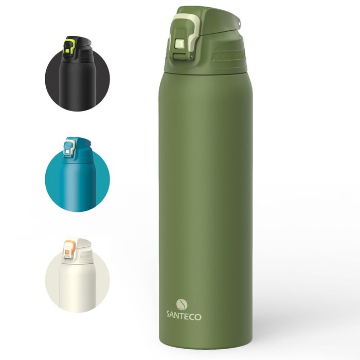 Пляшка для води SANTECO із запобіжником протікання, термопляшка з нержавіючої сталі 1,5 л без BPA, ізольована пляшка з футляром для перенесення, пляшка для води, яку можна мити в посудомийній машині, для подорожей та кемпінгу, мохово-зелена 1500 мл