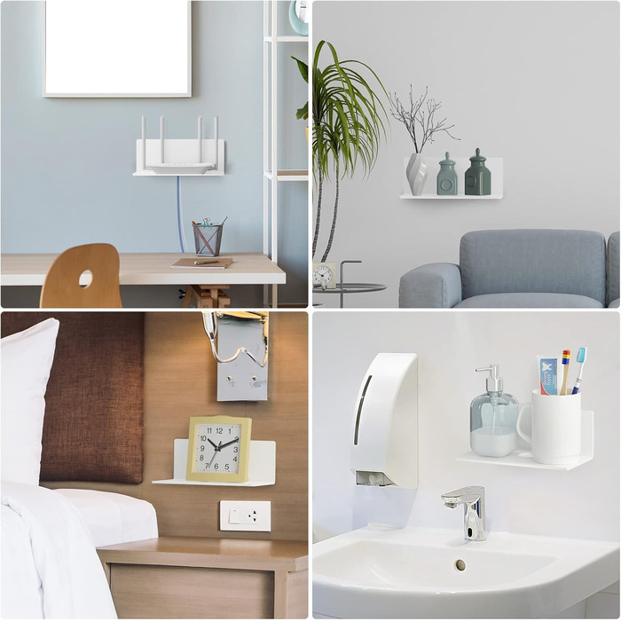 Настінна полиця Toski, не потребує свердління, 2 самоклеючі полиці, маленька, шириною 23 см, акрилова плаваюча полиця для ванної кімнати/вітальні/спальні/кухні/офісу, біла, 12 Г x 23 Ш x 9 В см