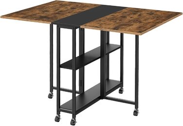 Розкладний обідній стіл, кухонний стіл, мобільний стіл, розкладний стіл з 6 коліщатками, що блокуються, та 2 полицями, для кухні, вітальні, квартири, сільський коричневий та чорний DTCZ01BF Рустикальний коричневий, чорний