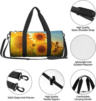 Спортивна сумка для подорожей, чорна, з принтом соняшникового поля, універсальний розмір