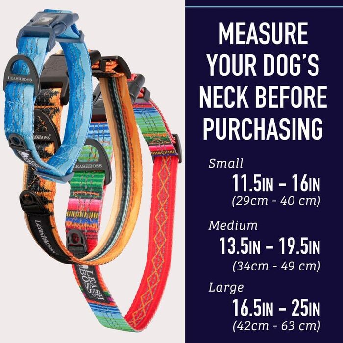 Нашийник для собак Leashboss з яскравим візерунком та світловідбиваючими нитками, колекція Boho, середній розмір (34-50 см, ширина 2.5 см)