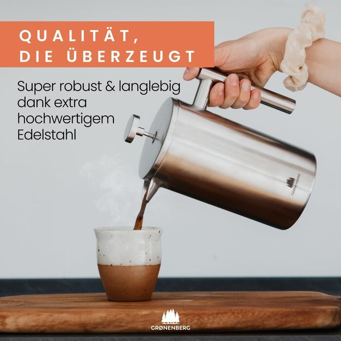 Френч-прес Groenenberg I Високоякісний френч-прес Thermo з функцією збереження тепла I Кавоварка різних розмірів від 300 мл до 1 літра