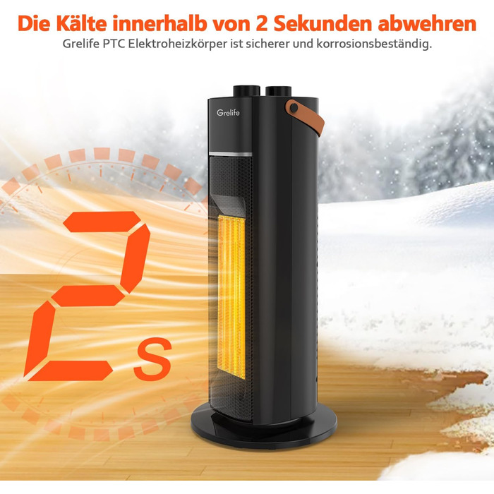 Тепловентилятор Grelife, тихий енергозберігаючий електричний обігрівач потужністю 1500 Вт з термостатом, функція повороту на 70, 3 режими нагріву, кімнатний обігрівач для ванної кімнати, офісу, вітальні та спальні, чорний