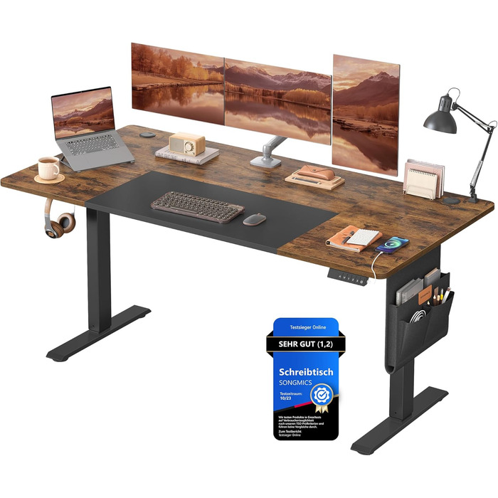 Електричний письмовий стіл SONGMICS з регульованою висотою, 160 x 70 см, безступінчасте регулювання, функція пам&39яті з 4 рівнями висоти, вінтажний коричневий - матово-чорний LSD026X01 160 x 70 см вінтажний коричневий чорно-чорний