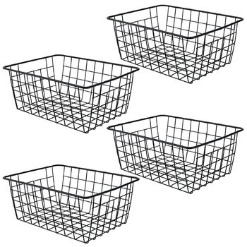 Набір кошиків для зберігання KEILEOHO з 4 предметів, 28 x 22 x 12 см, металевий кошик, дротяний кошик для зберігання, кошик для ванної кімнати, метал, відкритий дротяний дизайн, маленький чорний металевий кошик, для офісів, кухонь, ванних кімнат
