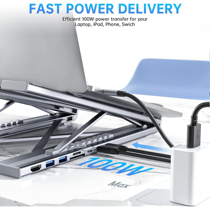 Док-станція M57 з підставкою для ноутбука USB-C, 8-в-1 USB-C хаб з HDMI 4K30Гц, SD/TF, підставка для ноутбука. Багатопортовий адаптер для MacBook Pro/Air, ноутбуків. M57 8-в-1