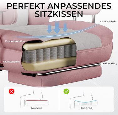 Ігрове крісло GTPLAYER, офісне крісло з пружинною опорою для попереку, ергономічне та зручне широке офісне комп&39ютерне крісло з м&39якими підлокітниками та підставкою для ніг, що виходять назовні, рожева тканина