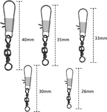 Рибальський вертлюг Jinlaili 100 шт. , рибальські вертлюги з фіксатором, зєднувачі для гачків для волосіні, шарикопідшипникові вертлюги для риболовлі, вертлюги для рибальських бочок, набір аксесуарів для риболовлі. 7/8/10/12/14