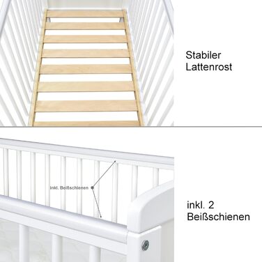 Дитяче ліжечко 60x120, що трансформується в дитяче ліжко, біла принцеса з шухлядою та матрацом, включаючи прорізувачі для зубів