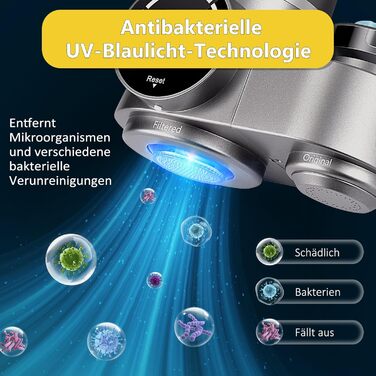 Кран з фільтром для води MILFECH зі світлодіодним дисплеєм, фільтр для води, питна вода зі світлодіодним дисплеєм, 2 фільтри, УФ-блакитне світло для кухні