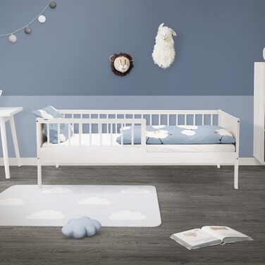 Дитяче ліжко ML-Design 80x160 см, біле, односпальне ліжко для дітей з рейковою основою та захисними поручнями, дитяче ліжко з сосни, дерев&39яне ліжко, каркас ліжка для хлопчиків та дівчаток, дитяче ліжечко з масиву дерева, ліжечко для малюків 80 x 160 см