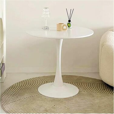 Сучасний круглий білий стіл, простий обідній стіл для відпочинку, скандинавський журнальний столик, столик для молочного чаю, стіл для переговорів, стиль тюльпан, балконний столик, невеликий круглий столик та стільці (розмір 70 см, колір білий)