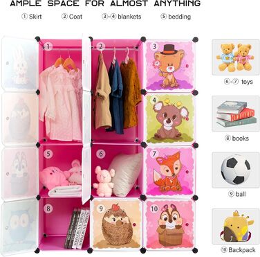 Розширювана дитяча полиця Дитяча шафа Сходинкова полиця Книжкова полиця з дверцятами та 2 вішалками, Глибші відділення, ніж зазвич