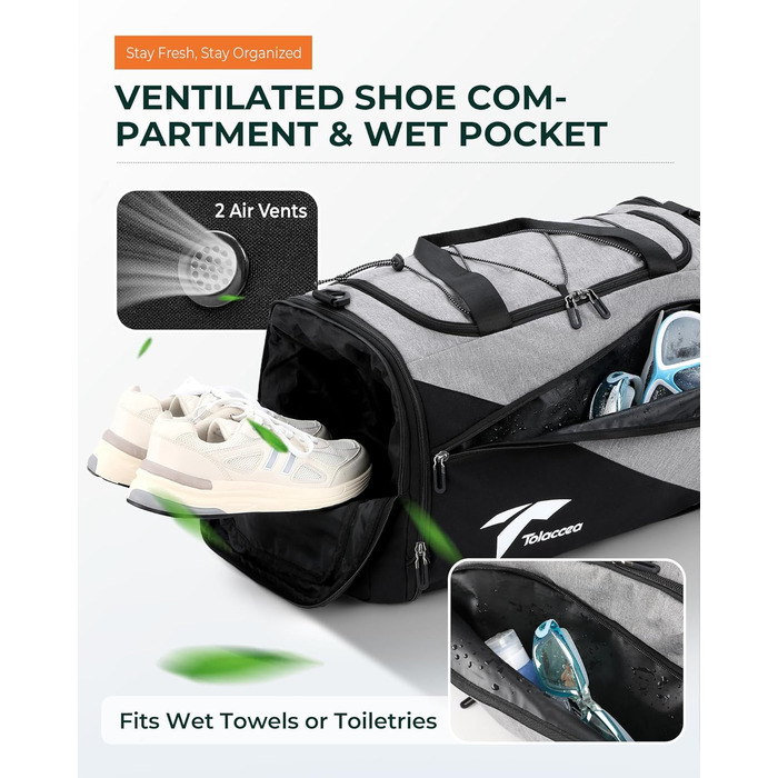 Спортивна сумка-рюкзак Tolaccea для чоловіків та жінок, велика розширювана спортивна сумка об&39ємом 45-63 л з відділенням для взуття, відділенням для вологих речей, відділенням для ноутбука, дорожня сумка, сумка для тренувань для спортзалу, подорожей, пл