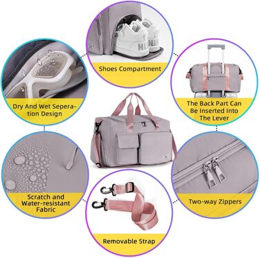 Жіноча спортивна сумка Складна дорожня сумка з відділенням для взуття та вологим відділенням, водовідштовхувальна сумка вихідного