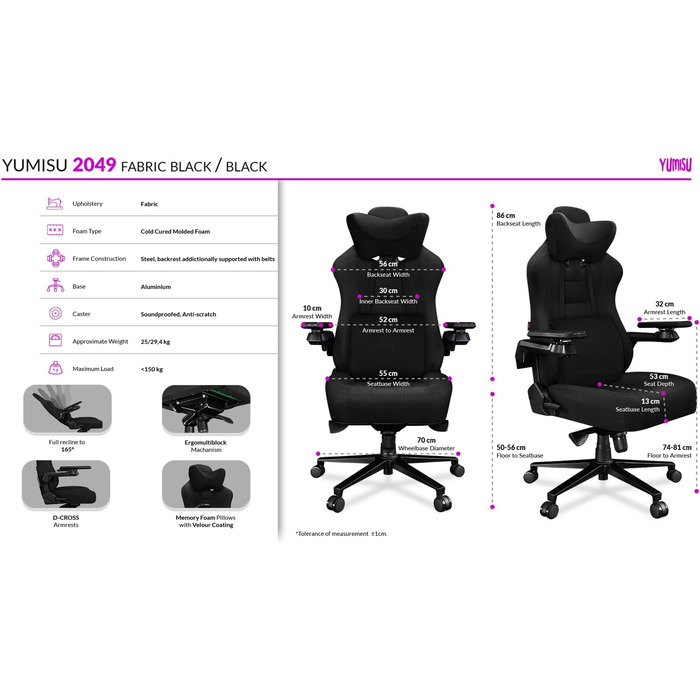 Офісне крісло Геймерське крісло Чорне - Геймерське крісло з подушкою з піни з ефектом пам&39яті з велюру - Тканинне геймерське крісло з підлокітниками D-Cross - Геймерське крісло з безшумними гумовими колесами - Комп&39ютерне крісло 150 кг Чорне тканинне 