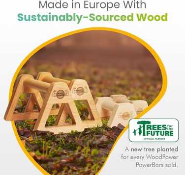 Дерев&39яні паралелети WOODPOWER PowerBars для віджимань, дерев&39яні ручки для віджимань, стійка на руках, йога та калістеніка, нековзні, для використання в приміщенні та на вулиці, безпечні для суглобів, НАБІР (XS XL) чорного кольору