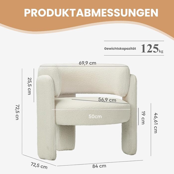 Сучасне оксамитове крісло COLAMY з м&39якою спинкою, м&39яке крісло для вітальні, зручне кругле крісло для відпочинку з 3 ніжками для вітальні, спальні, куточка для читання, кремового кольору, комплект з