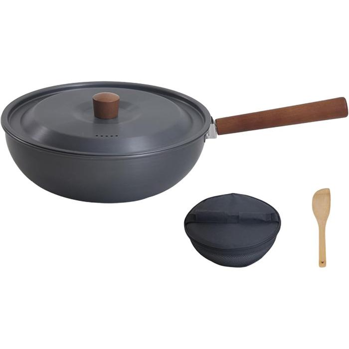 Легка антипригарна сковорода з дерев&39яною ручкою, посуд для вок, портативний, для кемпінгу, пікніків, каструль, алюмінієвих сплавів, алюмінієвих сплавів для використання на відкритому повітрі