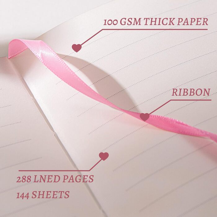 Щоденник MGGAO із замком для письма, тверда обкладинка з штучної шкіри, що замикається, особистий органайзер B6 для чоловіків та жінок, 288 сторінок, 100 г/м, лінований папір рожевого кольору