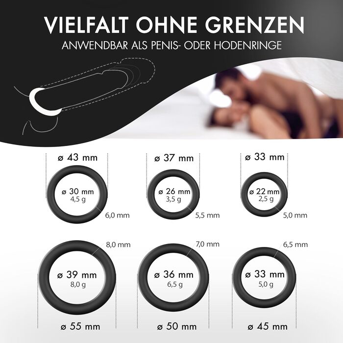 Набір кілець для пеніса Liebesfreunde Deluxe - 6 еластичних кілець для міцної ерекції, кільця для пеніса та яєчок для чоловіків - ідеальна посадка, секс-іграшка для пар, чорний