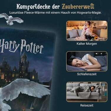 Затишна флісова ковдра з Гаррі Поттером, 150 x 200 см Велика ковдра, покривало, м&39яка ковдра з Гоґвортсом та совою (чорна)
